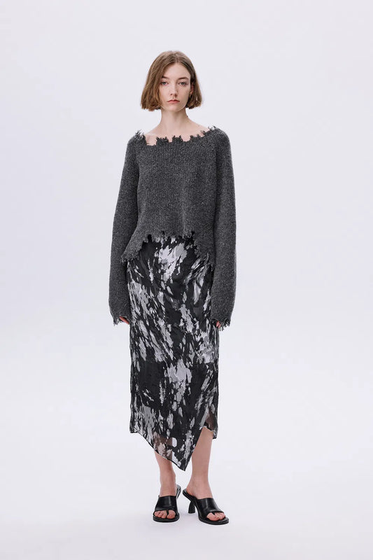 Diya Frayed Edge Sweater in Wool Loop Knit