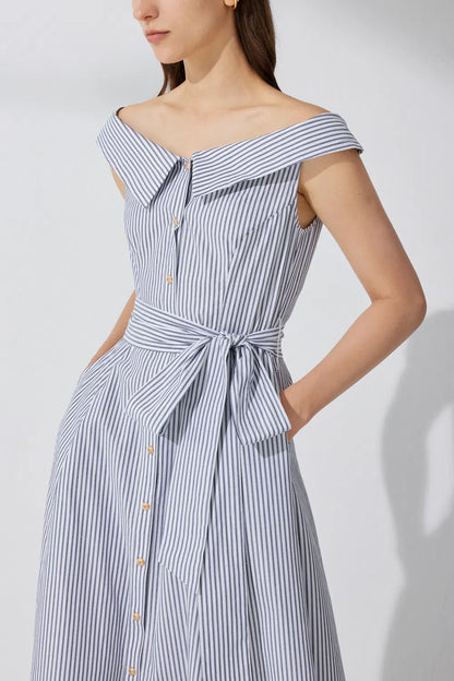 Claudia Off Shoulder Striped Dress in Cotton