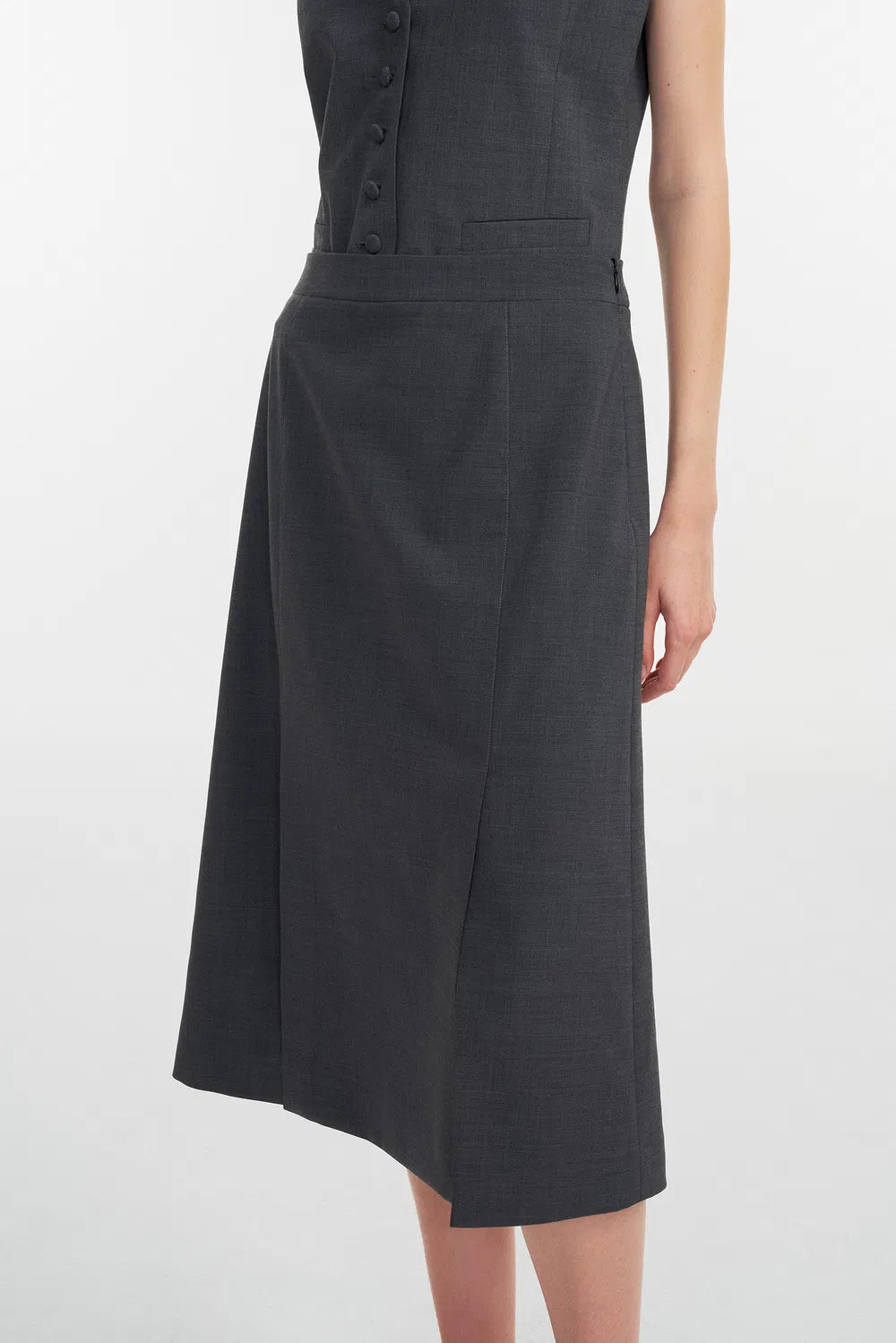 Cosmo Double Vent Skirt in Wool Blend