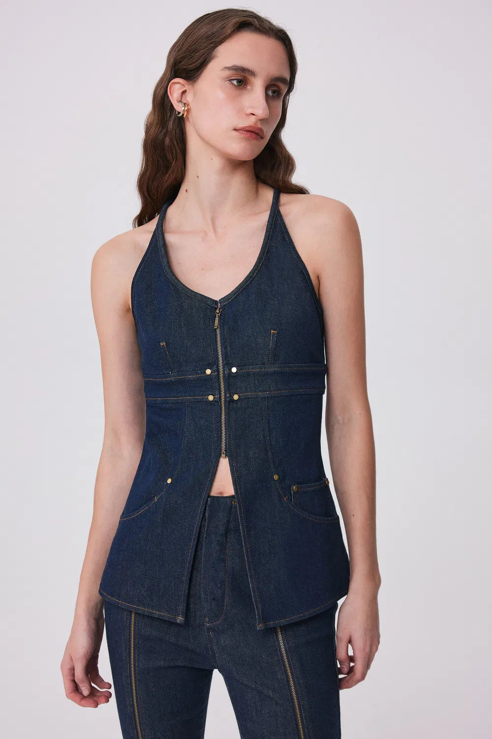 Gus Peplum Vest in Tencel Denim