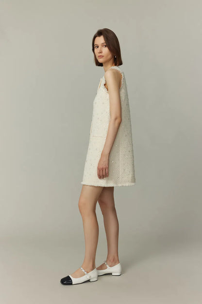 Arum Beaded Dress in Sequined Wool Tweed