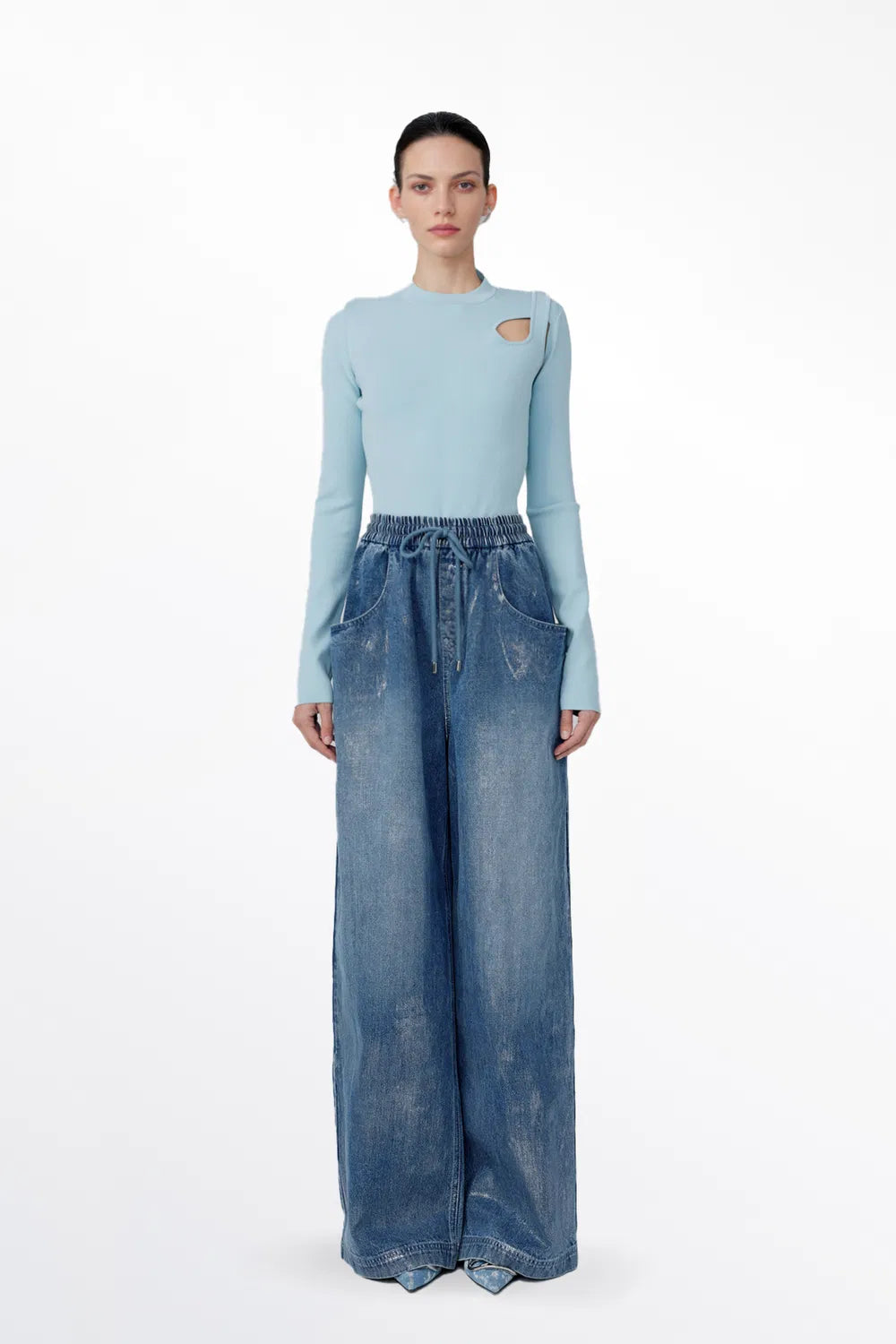 Bulb Shimmer Wide-leg Jeans in Cotton Denim