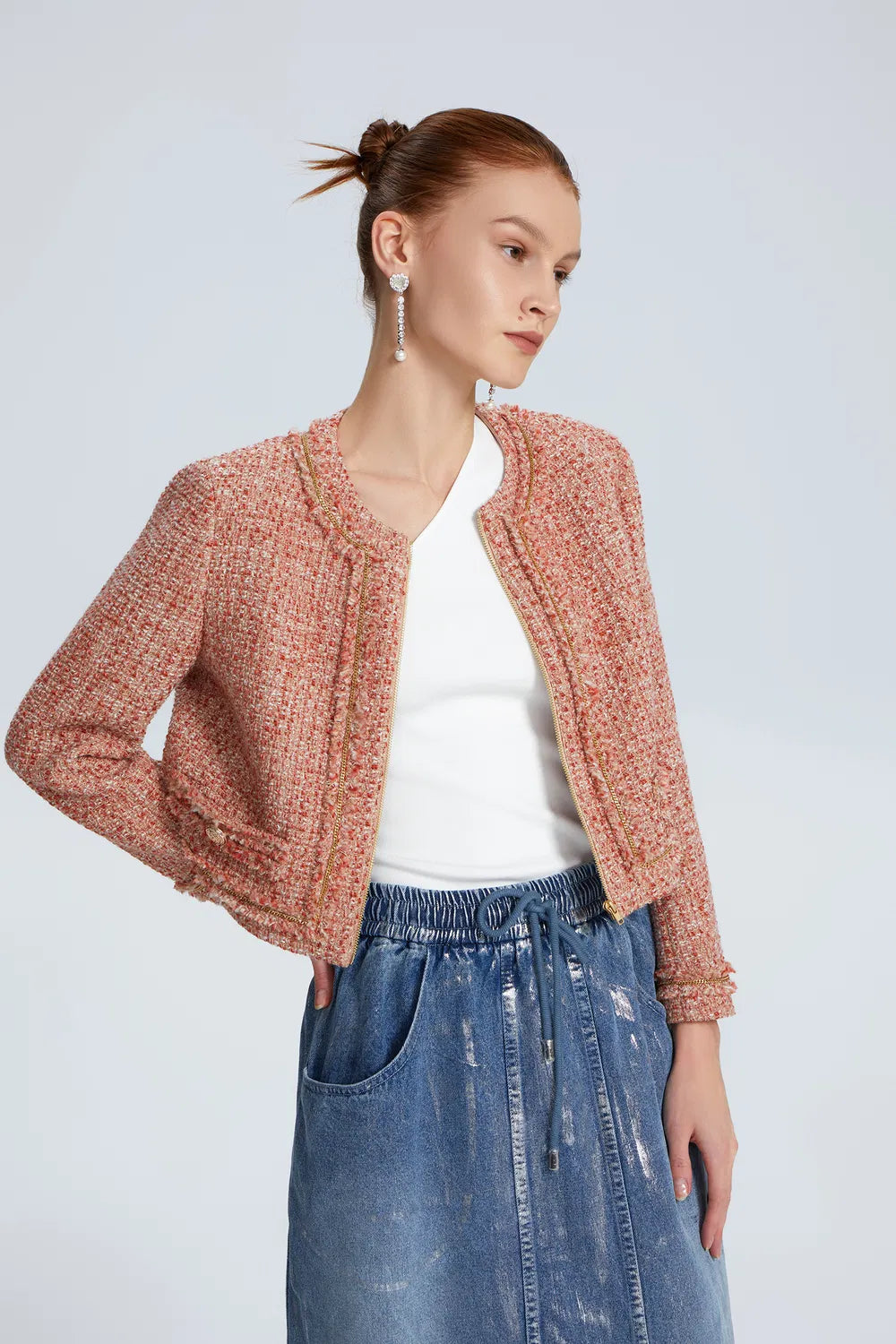 Gigi Cropped Jacket in Lightweight Wool Tweed