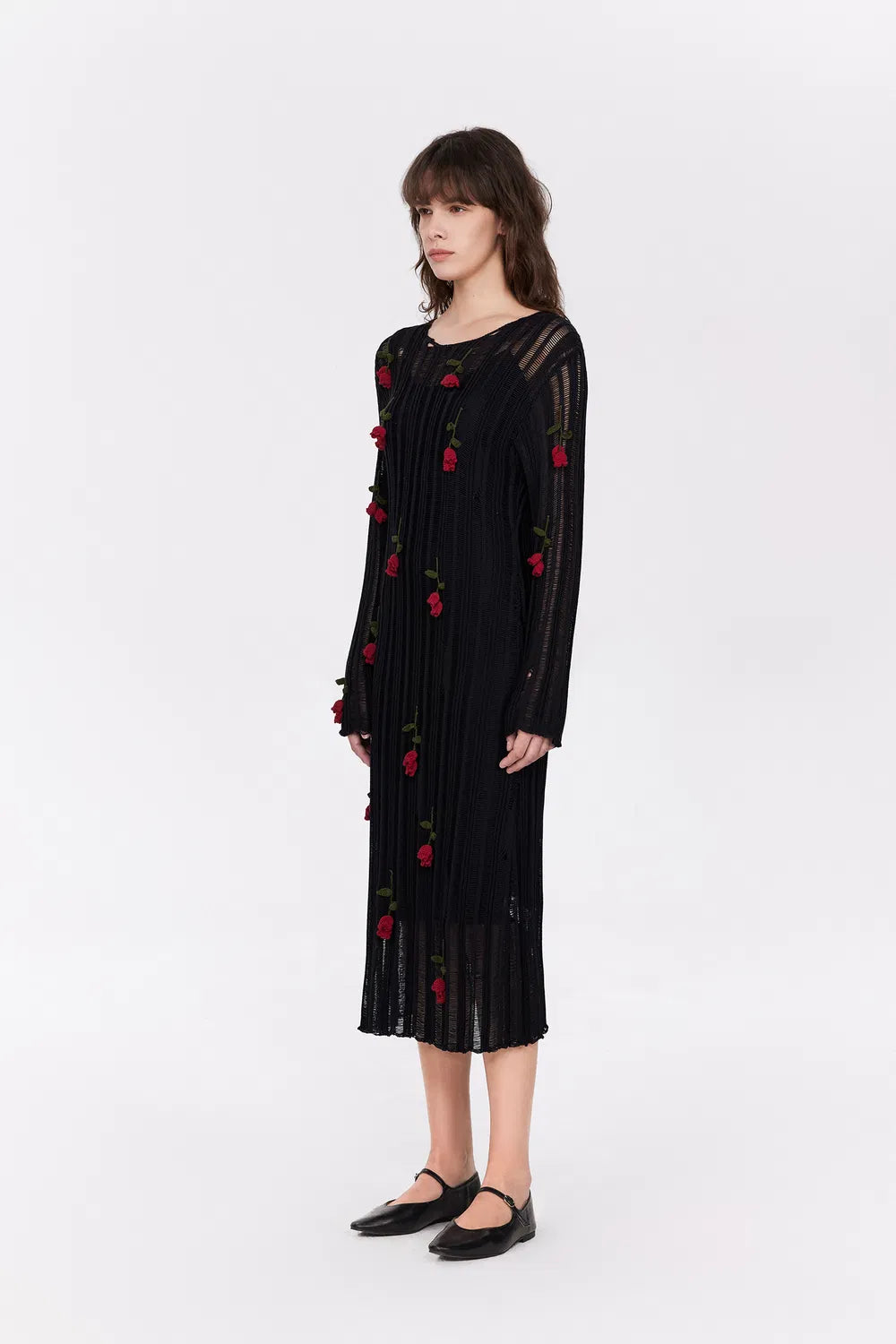 Convallaria Handcrafted Crochet Long Sleeve Dress in Cotton Viscose Knit