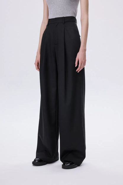 Ezra Wide Leg Trousers in Wool Twill