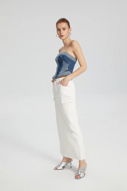 Lara Cargo Maxi Skirt in Cotton Denim