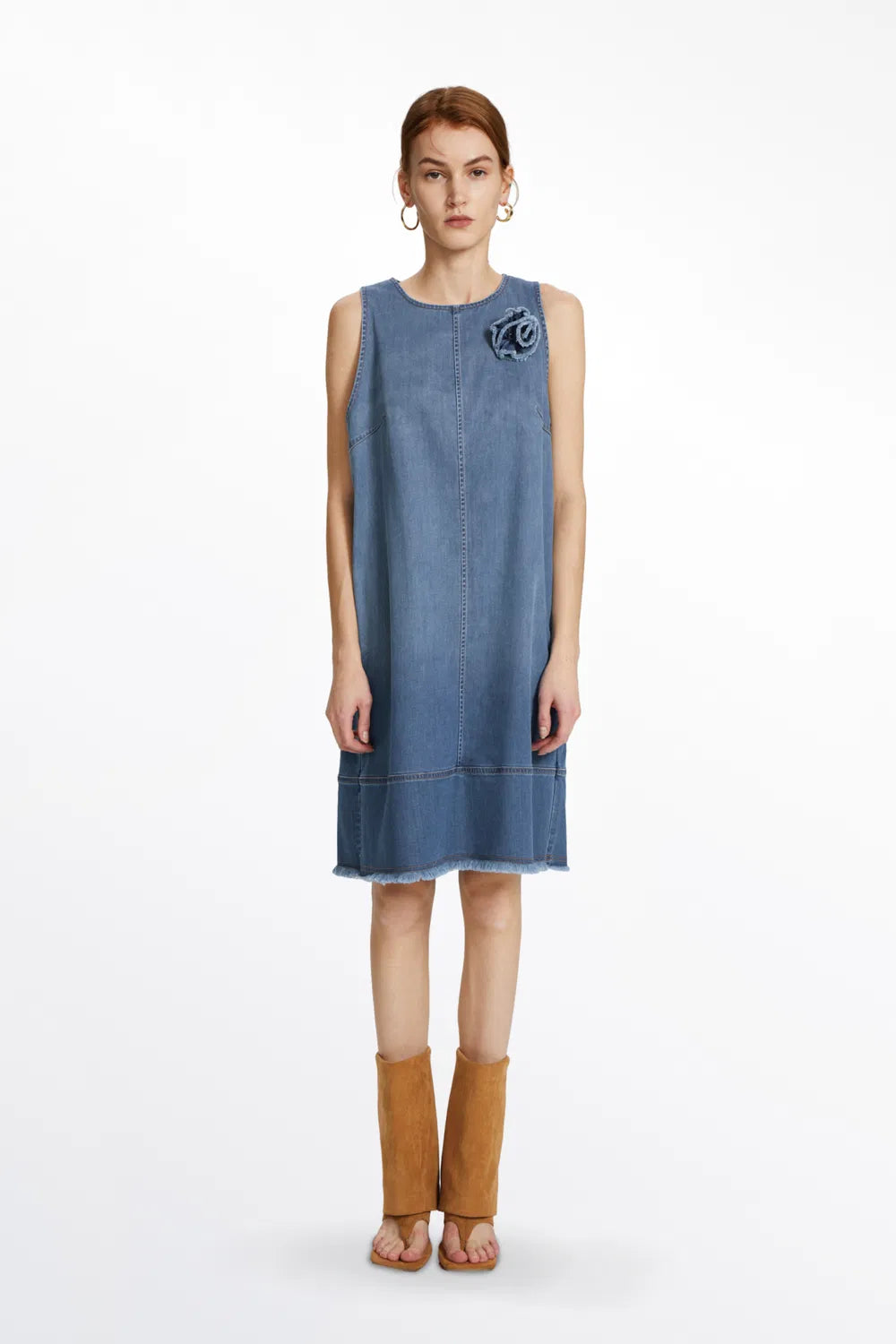 Miranda Embellished Dress in Cotton Lyocell Denim