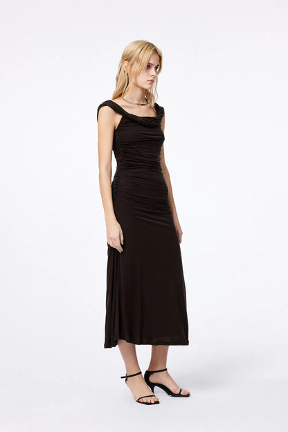 Lana Off-Shoulder Ribbed Dress in Tencel Knit