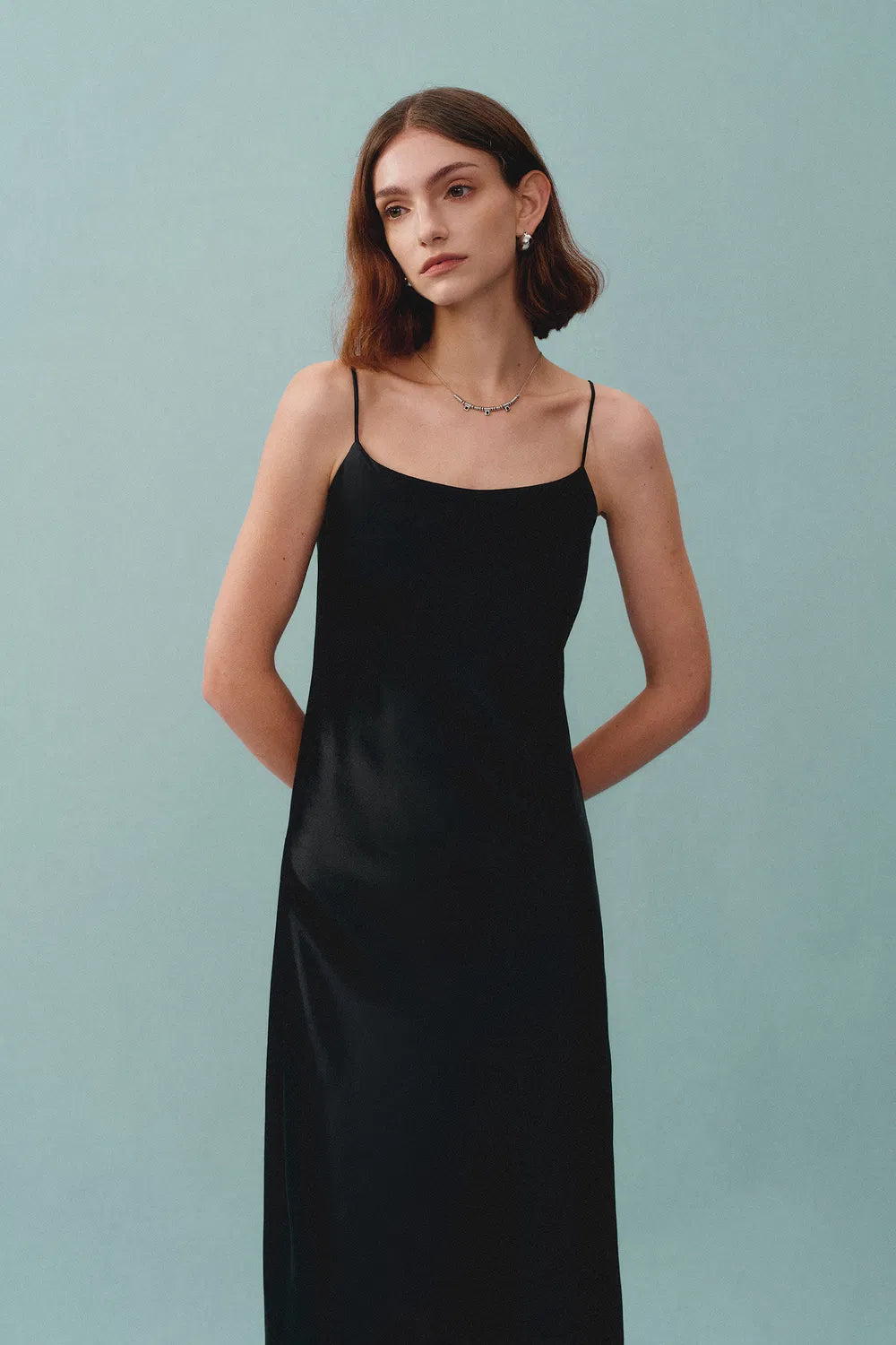 Emma Black Strap Dress in Premium Silky Satin