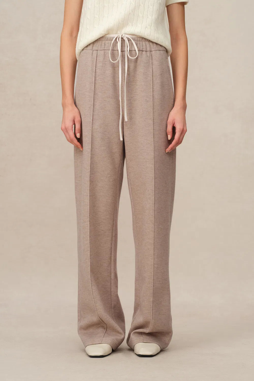 Icy Double Waistband Casual Trousers in Wool Blend Terry Knit