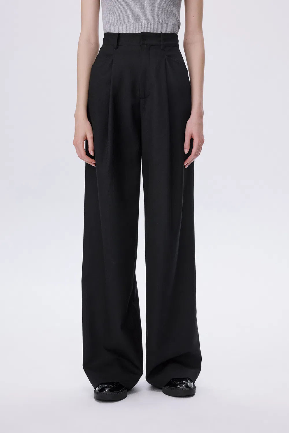 Ezra Wide Leg Trousers in Wool Twill