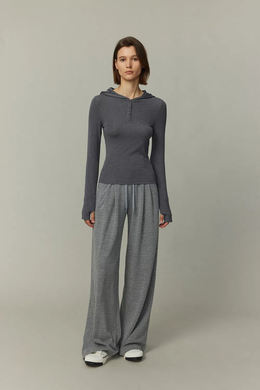 Basic Fitted Hoodie Top in Tencel-Wool Knit