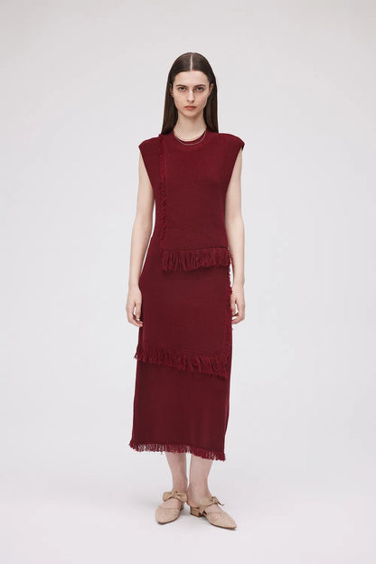 Annie Fringe Sleeveless Dress in Wool Knit