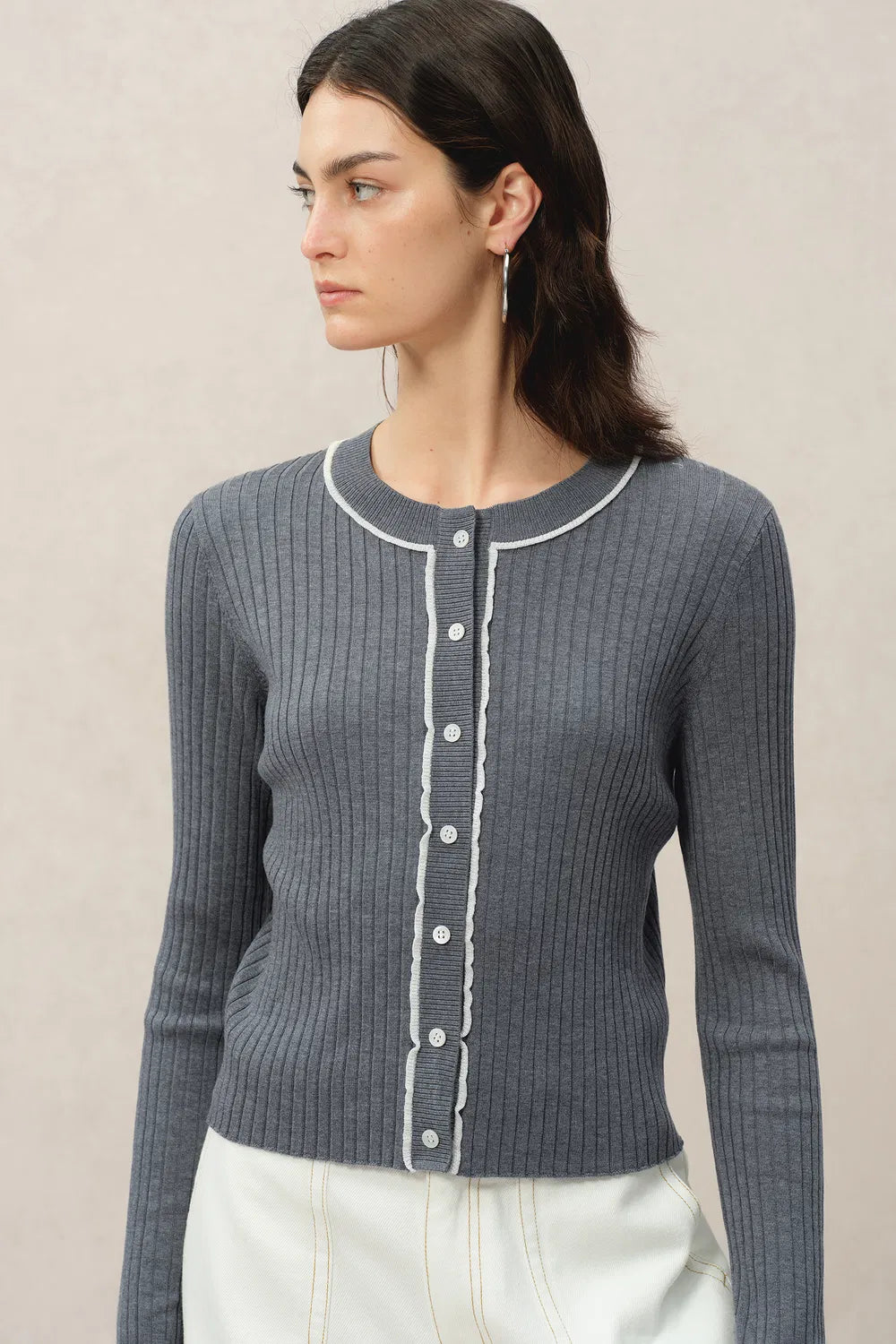 Niki Grey Cardigan in Lyocell Blend Knit