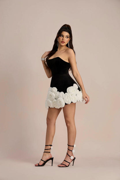 Myrna Rose Taşlı Straplez Mini Elbise