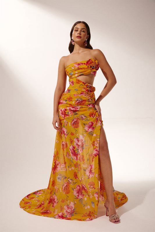 Lena Çiçek Baskılı Cut-Out Maxi Elbise