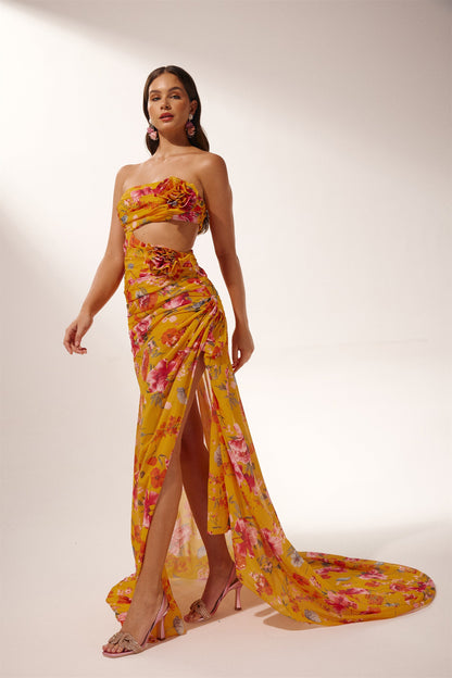Lena Çiçek Baskılı Cut-Out Maxi Elbise