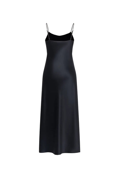 Emma Black Strap Dress in Premium Silky Satin