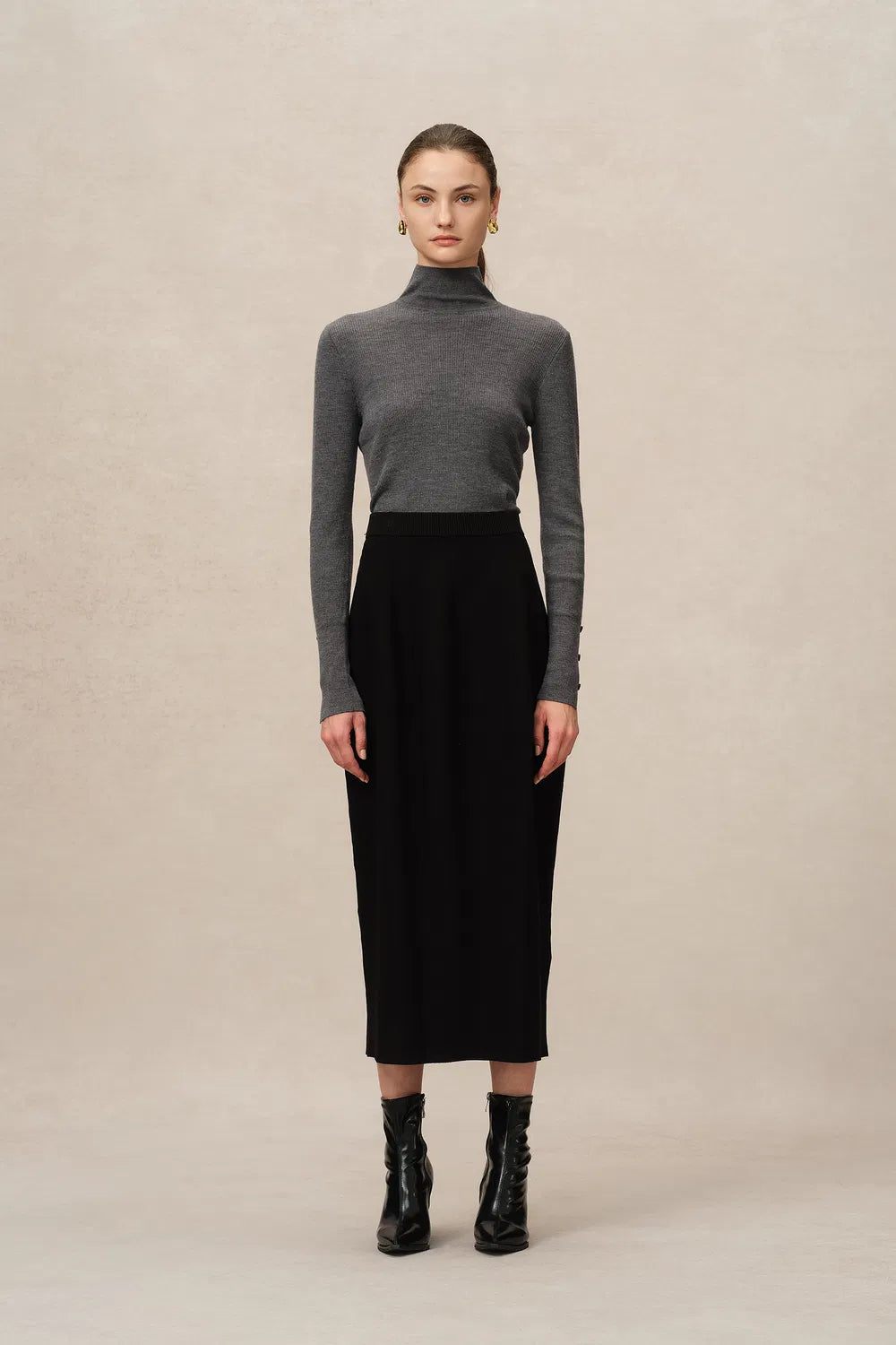 Grace High Neck Fitted Sweater in Ultrafine Merino Wool Knit