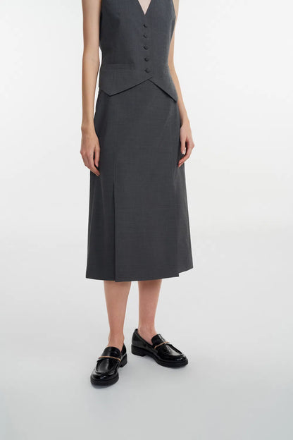 Cosmo Double Vent Skirt in Wool Blend