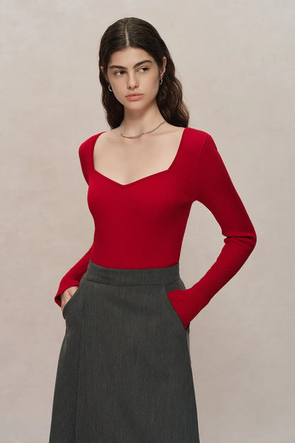 Basic Wool Knit Fitted Sweater