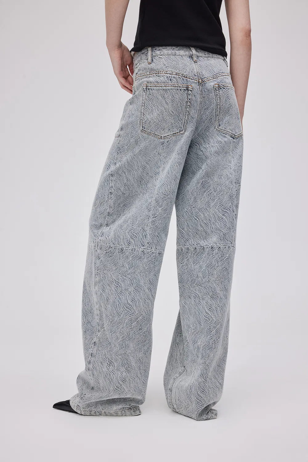 Eliana Textured Patchwork Jeans in Jacquard Washed Denim