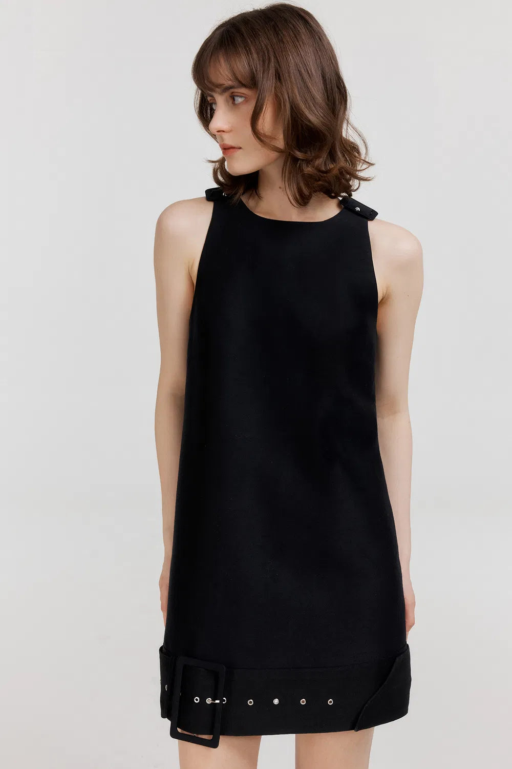 Caspian Buckle Dress in Wool Silk Blend