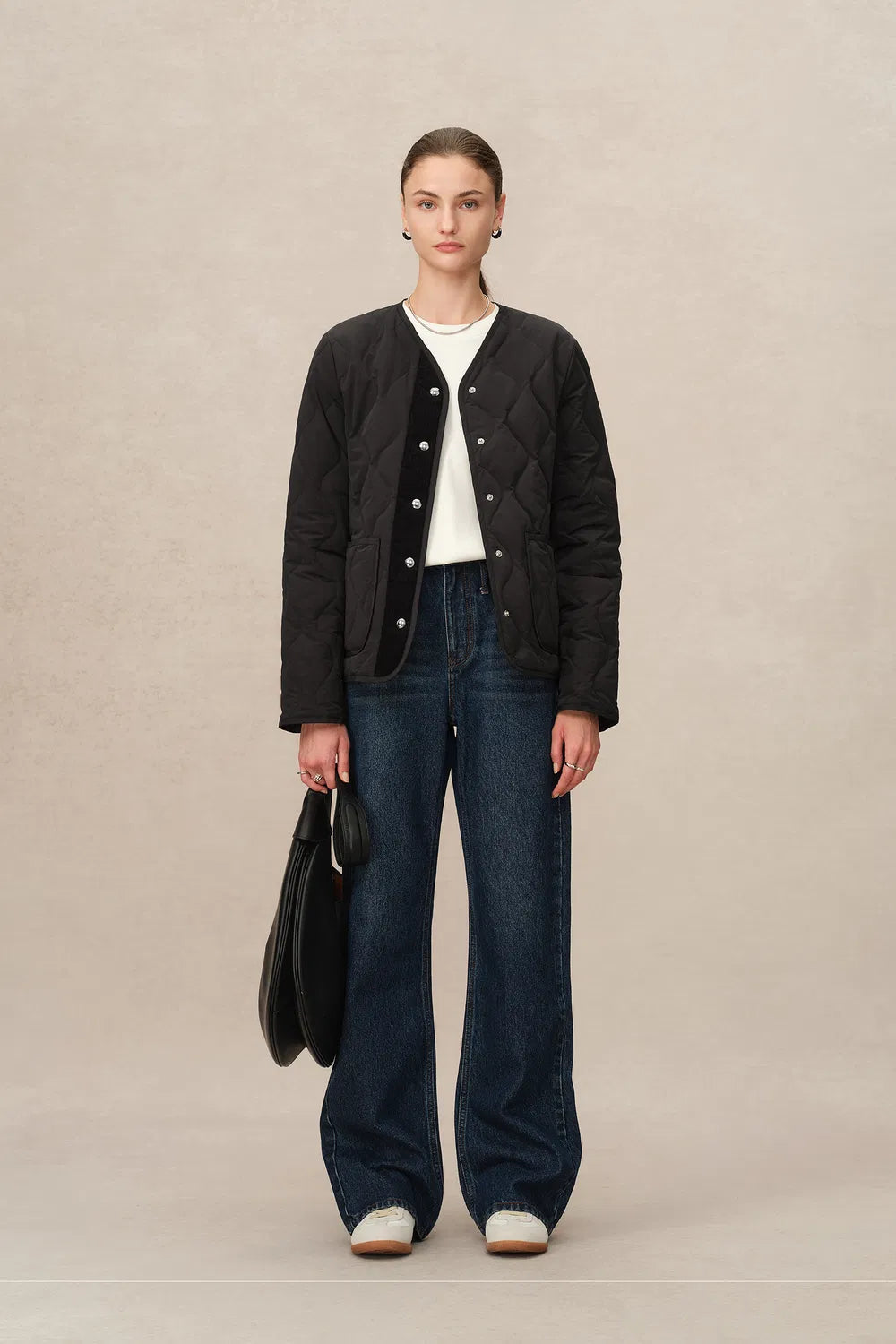 Olivia Black Cropped Lightweight Puffer Jacket in High-Density Water-Repellent Fabric