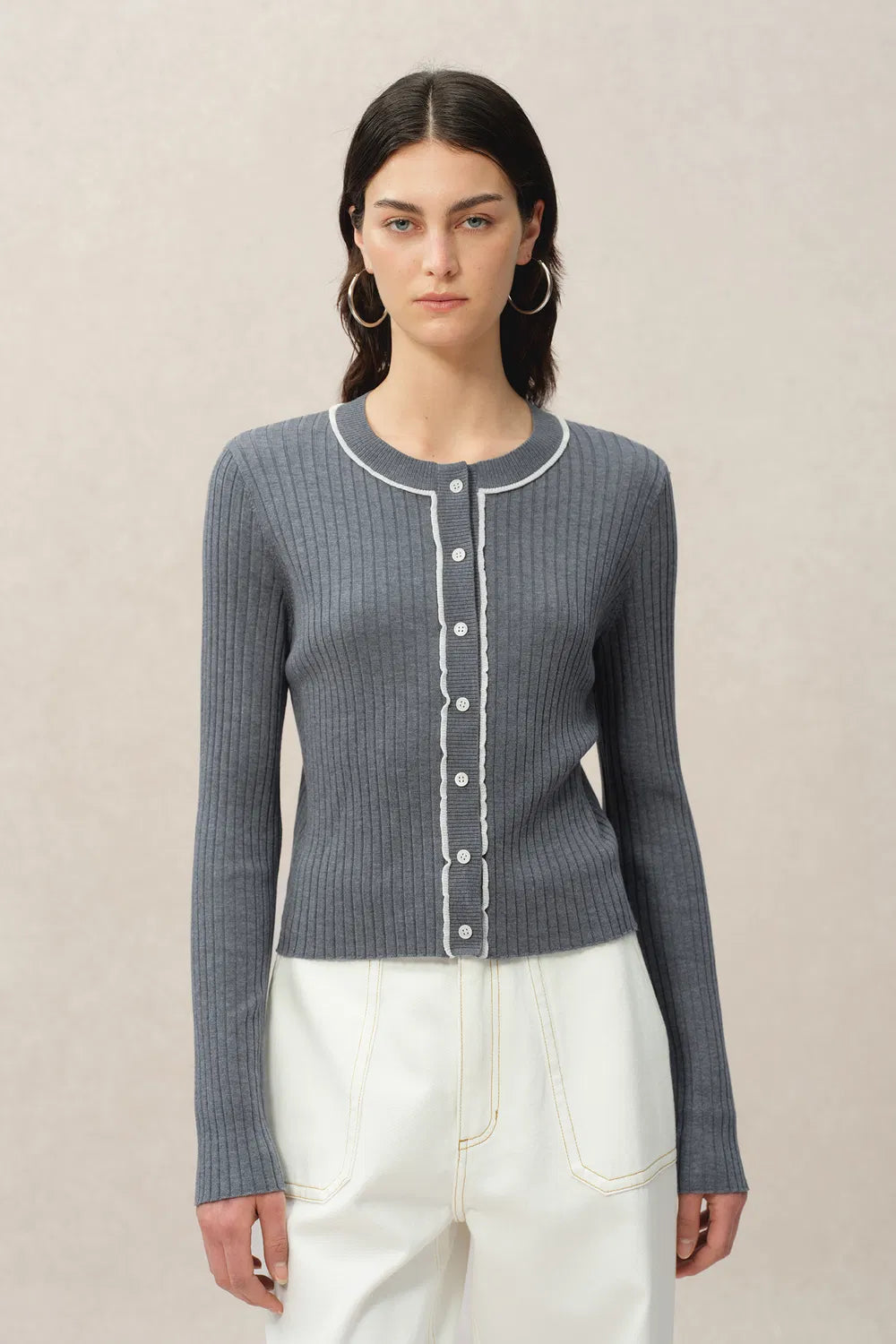 Niki Grey Cardigan in Lyocell Blend Knit