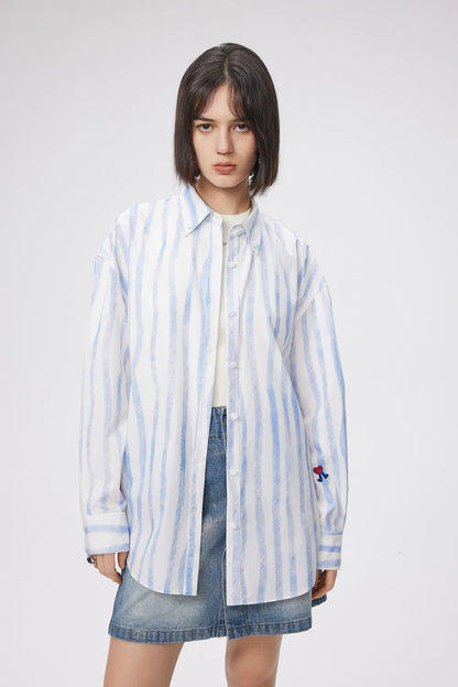 Conte Hand Painted Irregular Stripe Shirt in Cotton