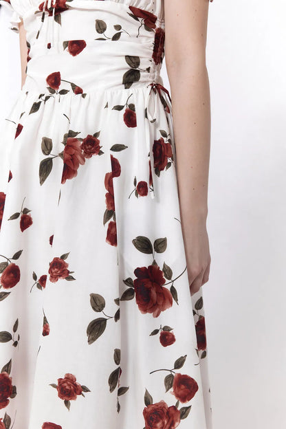 Belle Rose Print Dress in Silk Cotton Blend