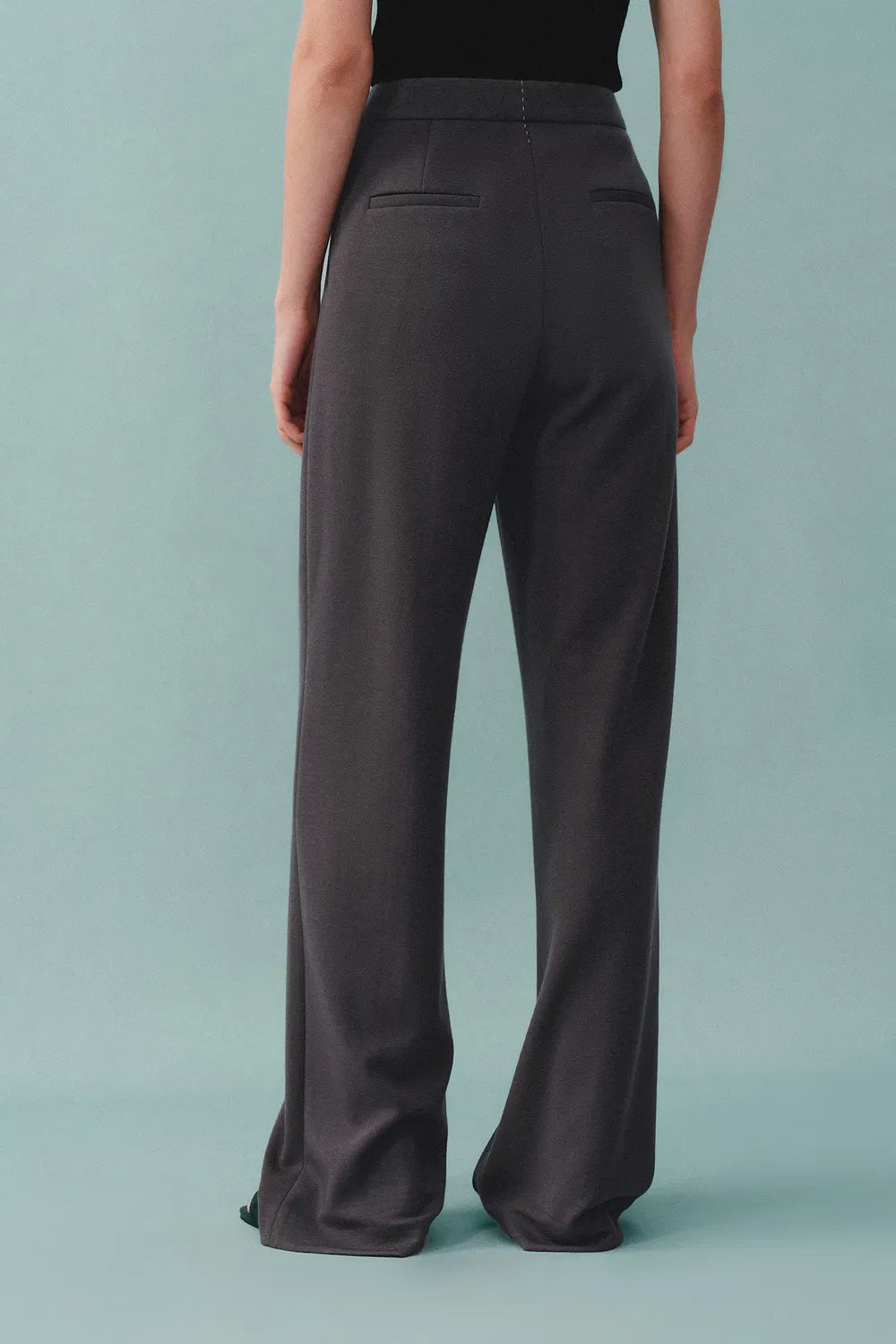 Domi Dark Grey Buttoned Straight Leg Sweatpants in Tencel-Wool Blend