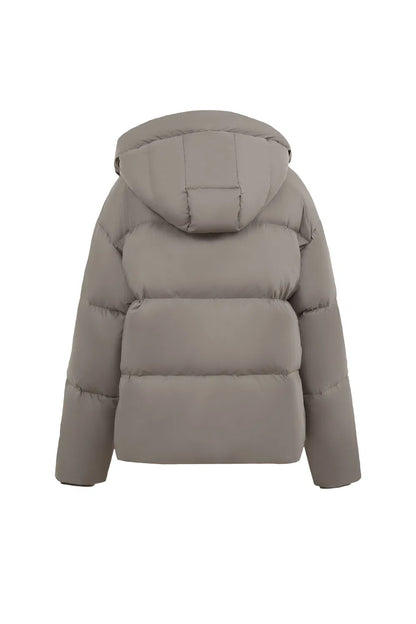 Iliana Gray Belted Hooded White Duck Down Jacket in Ultra Light Fabric