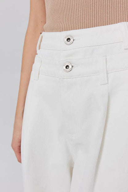 Doubline Double Waistband Straight-Leg Jeans in Soft Cotton Denim