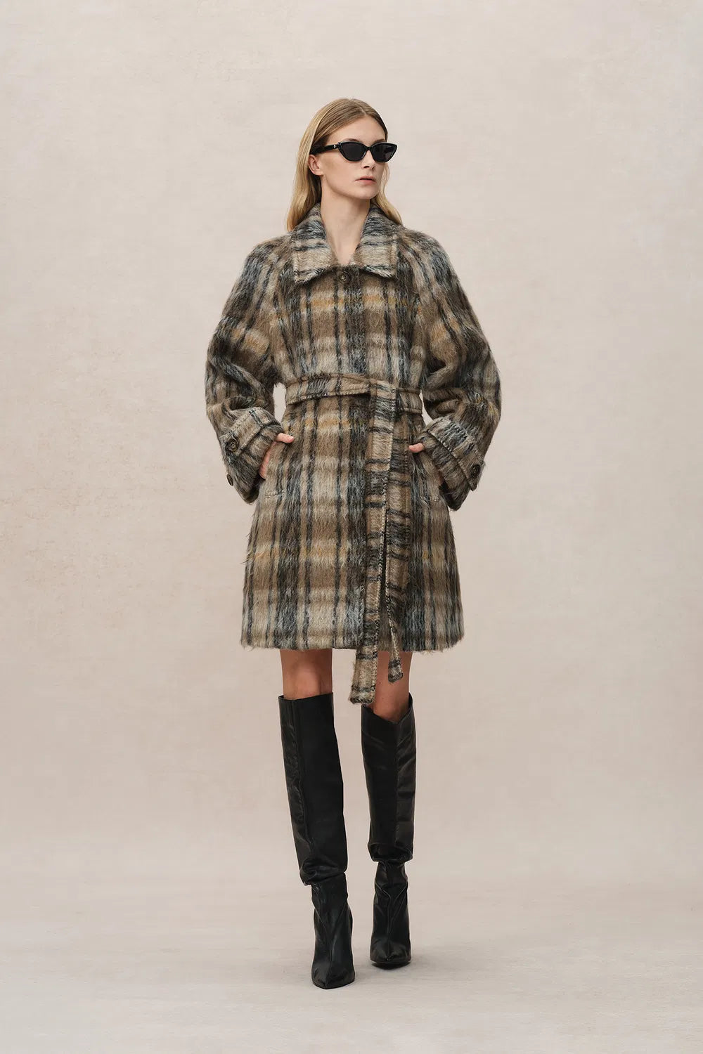 Mavis Plaid Coat in Brushed Single-Face Wool