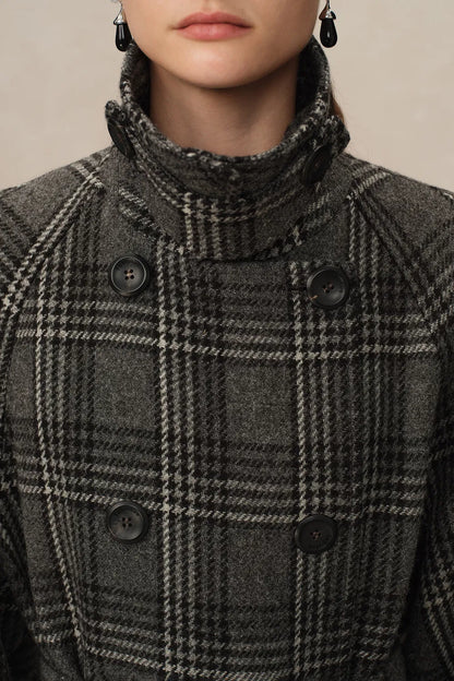 Edit Convertible Funnel Neck Coat in Welsh Checkered Box Wool