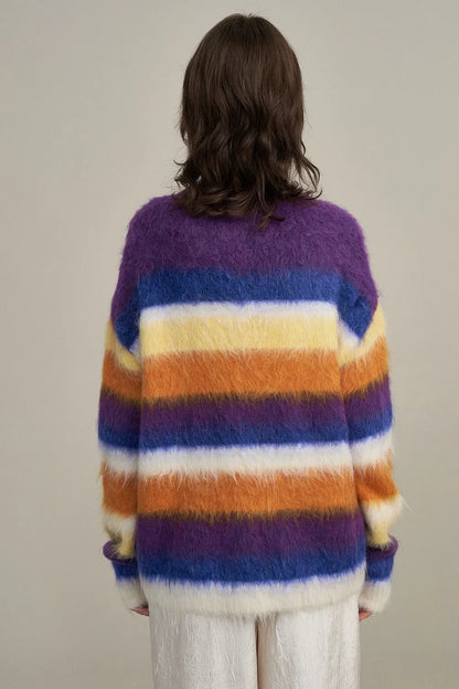 Marie Striped Knit Sweater in Alpaca Mohair Blend Knit