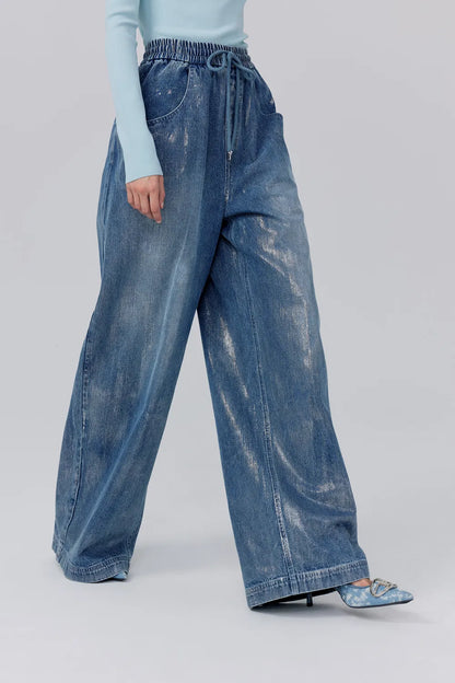 Bulb Shimmer Wide-leg Jeans in Cotton Denim