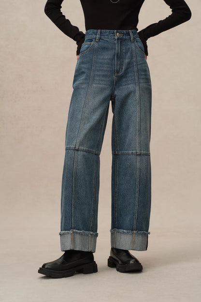 Lark Straight Leg Cuffed Jeans in Tencel Denim