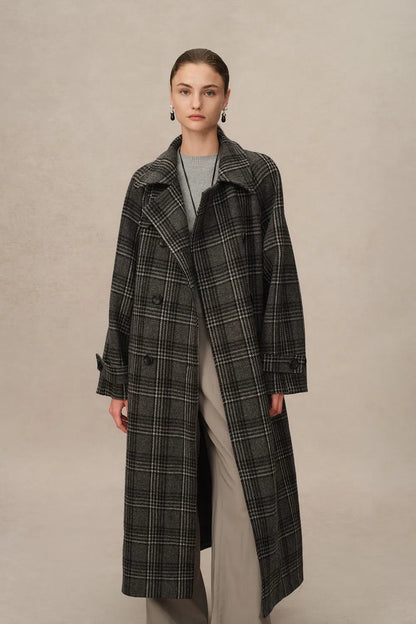 Edit Convertible Funnel Neck Coat in Welsh Checkered Box Wool