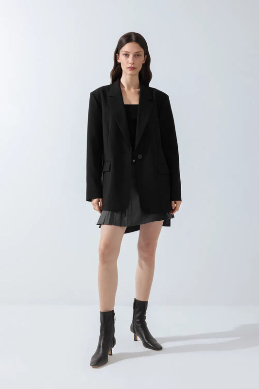 Bella Black Detachable Belt Blazer in Viscose Blend