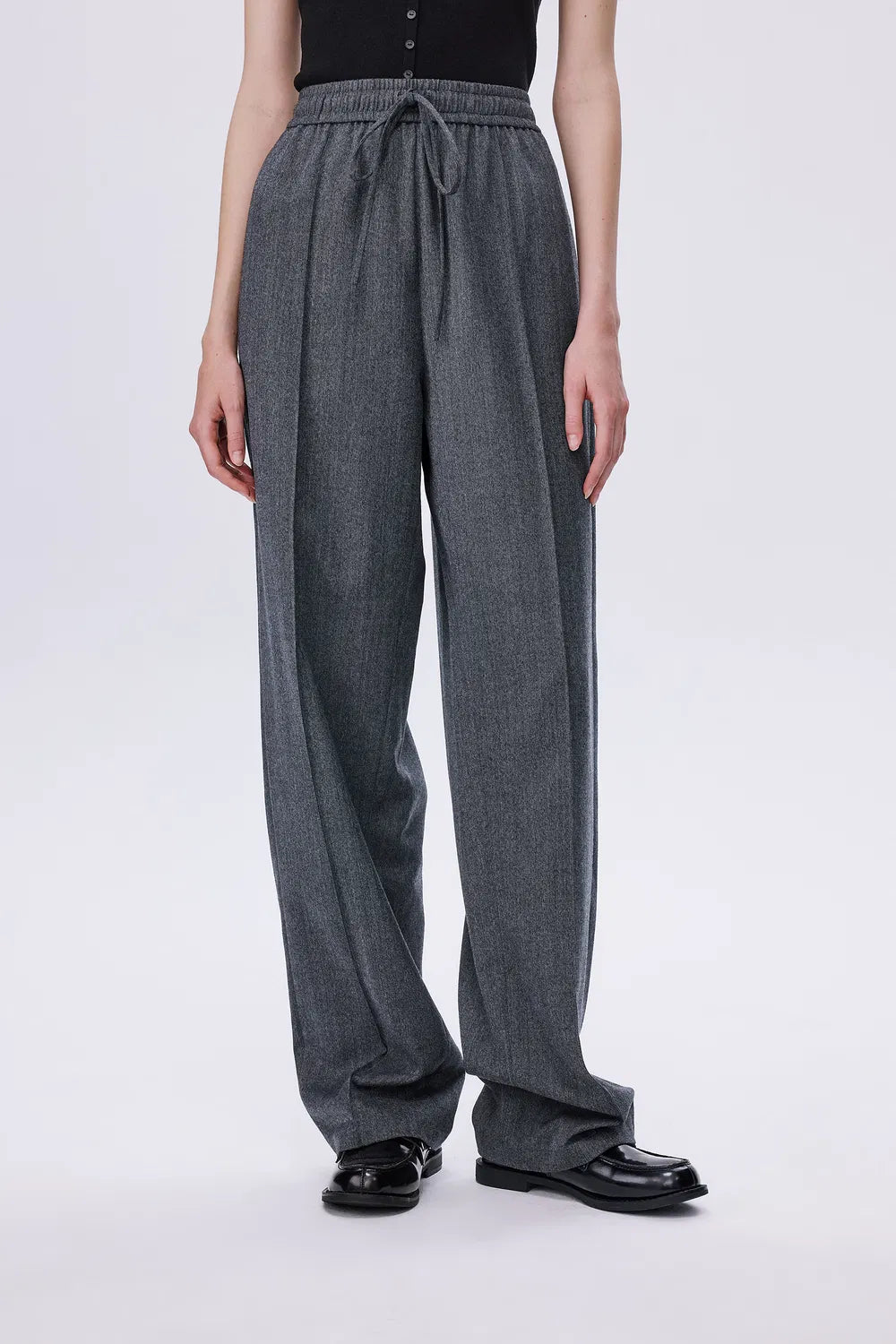 Constantine Front Tie Relaxed Fit Pants in Wool Herringbone