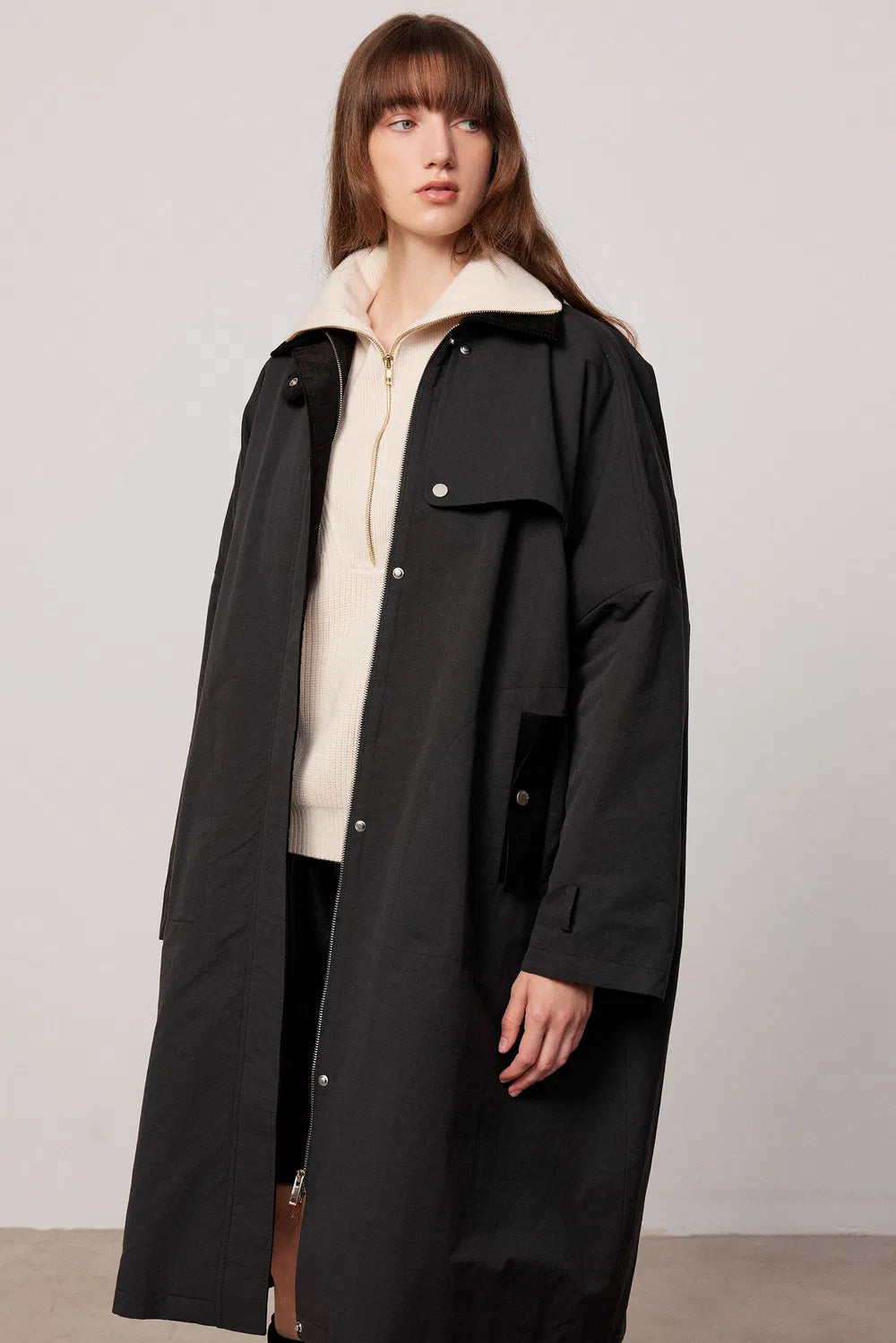 Almanarre Corduroy Paneled Quilted Trench Coat