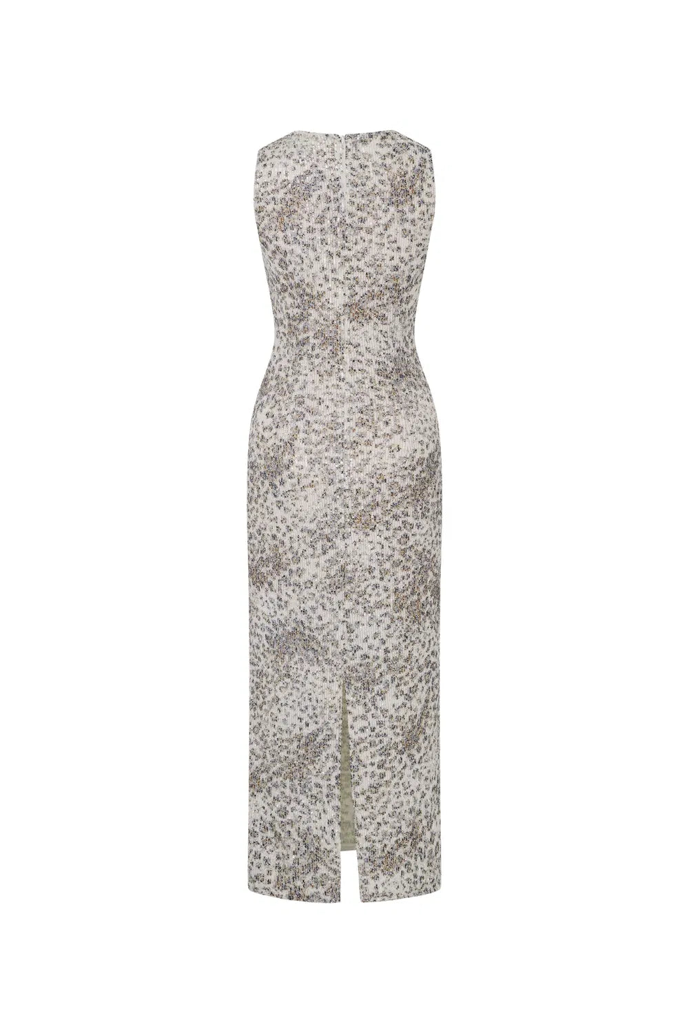 Leopard Handstitched Sequin Midi Dress in Stretch Sequin Mesh