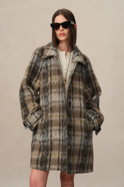 Mavis Plaid Coat in Brushed Single-Face Wool