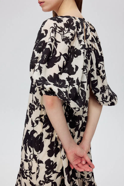 Milla Asymmetric Hem Flora Printed Dress in Tencel Linen Blend