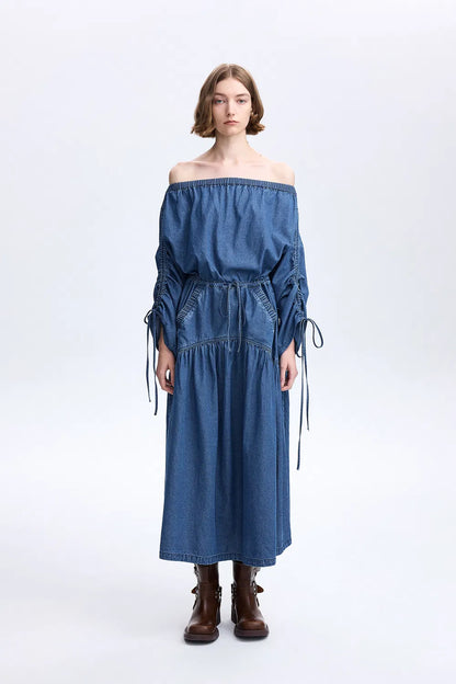 Diane Drawstring Dress in Tencel Denim