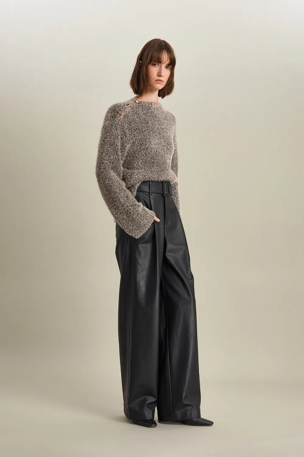 Eva Asymmetric Metallic Sweater in Lurex Blend Knit