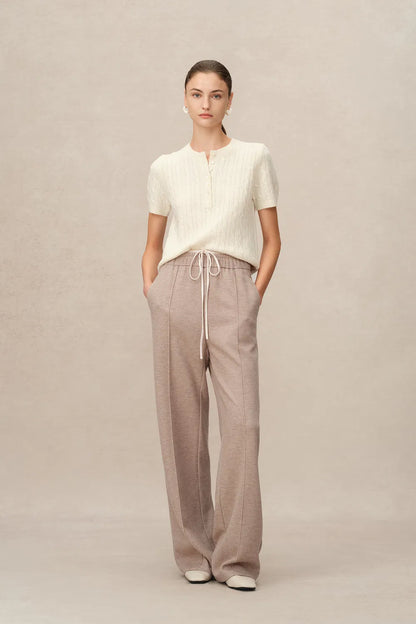 Icy Double Waistband Casual Trousers in Wool Blend Terry Knit