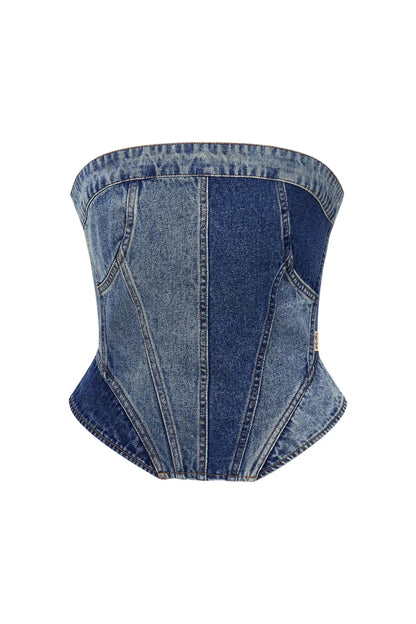 Calypso Patchwork Bustier in Cotton Denim